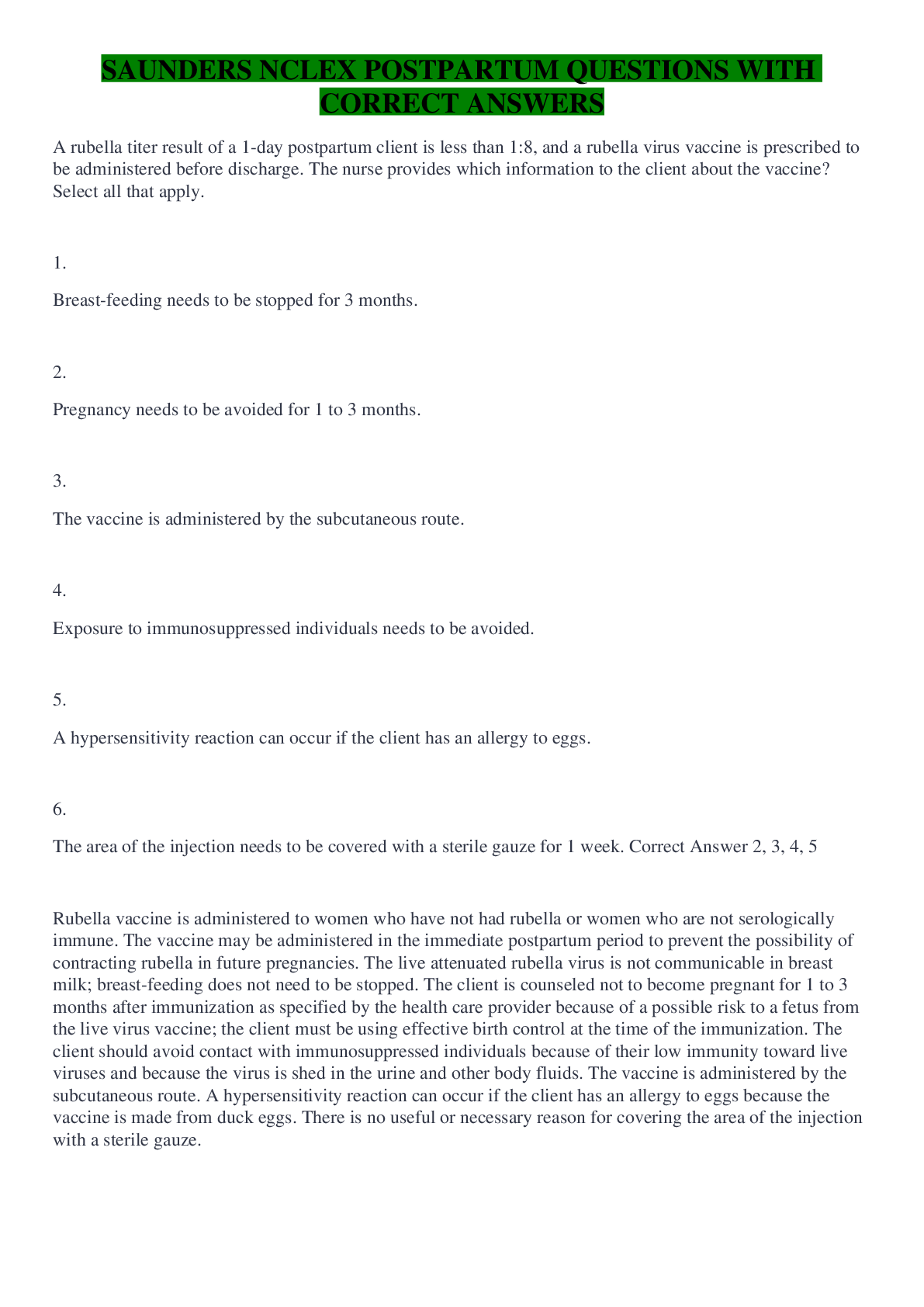 Preview image for SAUNDERS NCLEX POSTPARTUM QUESTIONS WITH CORRECT ANSWERS